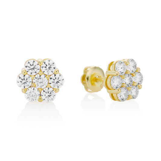 Boucles d'oreilles en or jaune, moissanite et motif floral