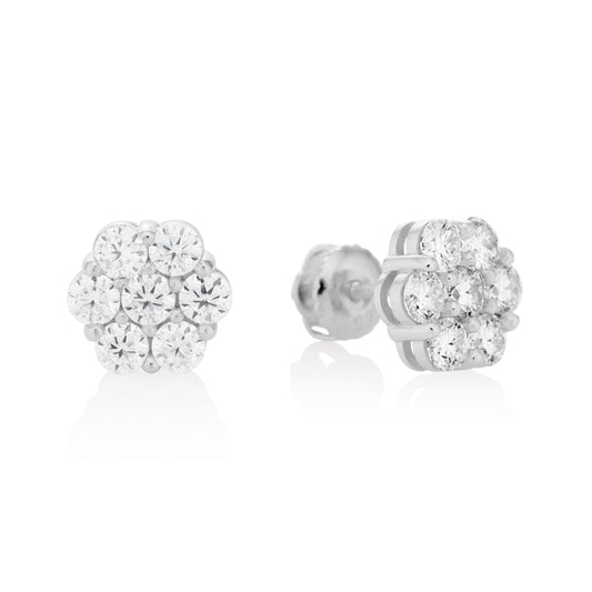 Boucles d'oreilles en moissanite, motif floral, en argent