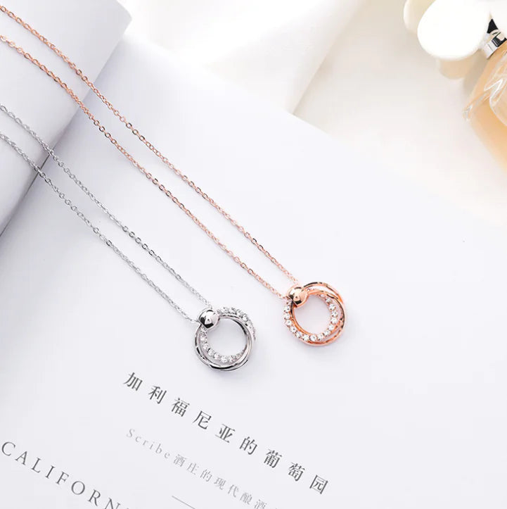 Circle Sparkling Diamond Earrings and Necklace Set