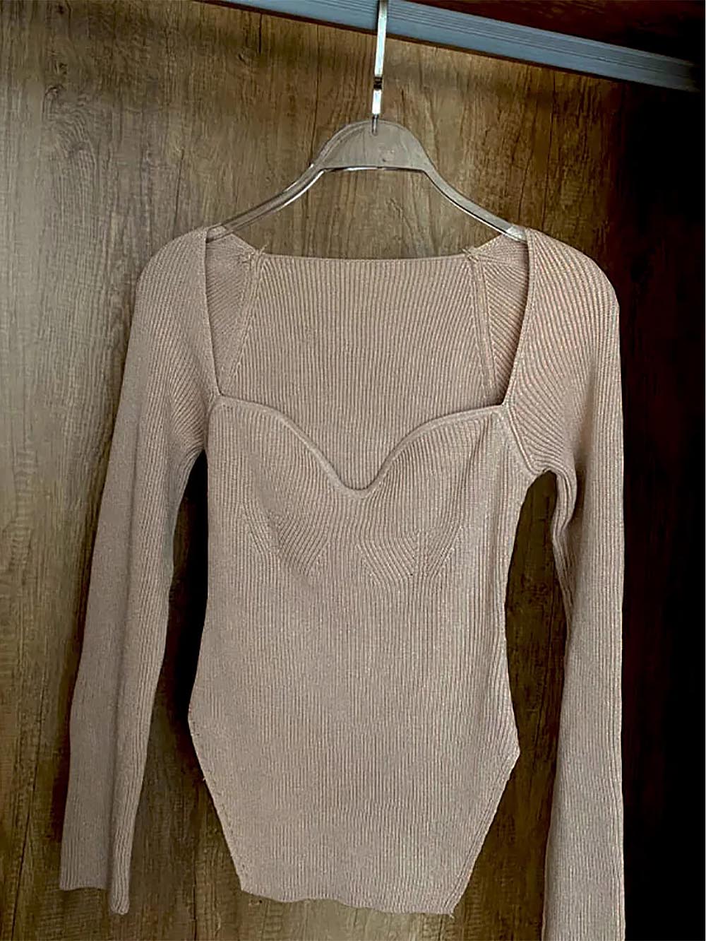 Square Collar Irregular Long Sleeve Woman Sweaters