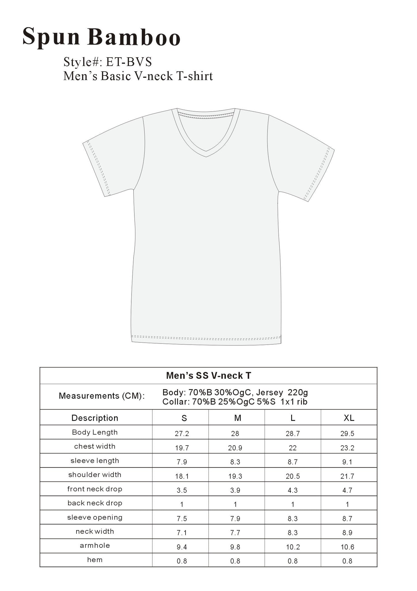 Camiseta de manga corta con cuello en V de viscosa de bambú para hombre (en liquidación)