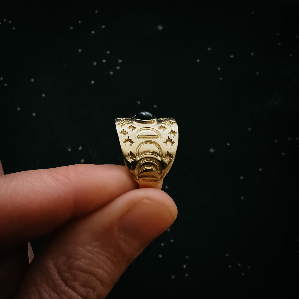 Anillo Eclipse con fases lunares y ópalo negro