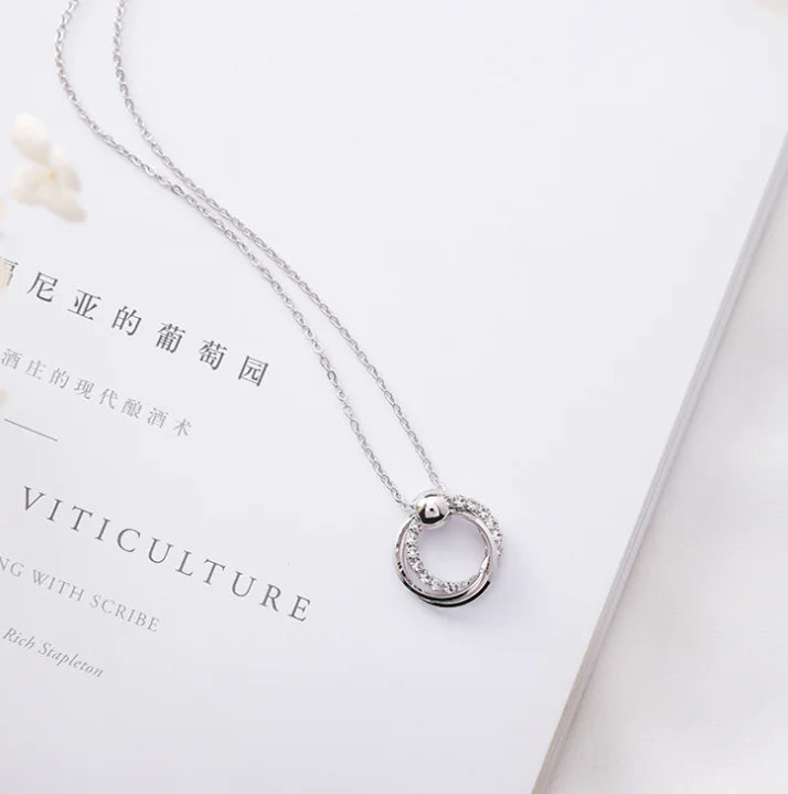 Circle Sparkling Diamond Earrings and Necklace Set