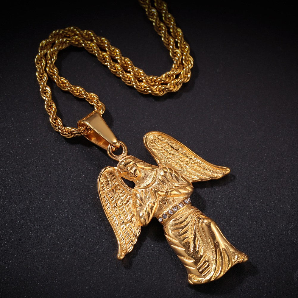 Collier pendentif ange ailé hip-hop
