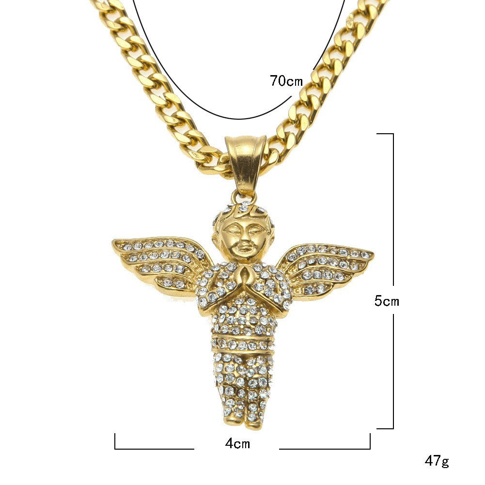 Collier pendentif ange ailé hip-hop