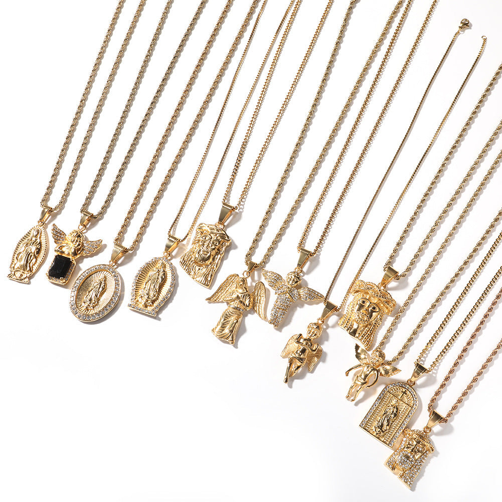 Collier pendentif ange ailé hip-hop