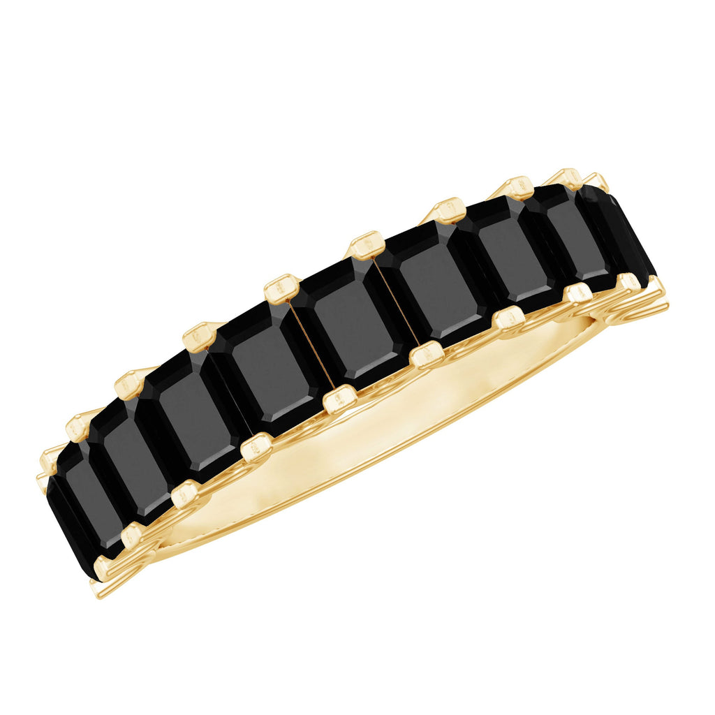 Emerald Cut Lab Created Black Diamond Half Eternity Band in Silver
