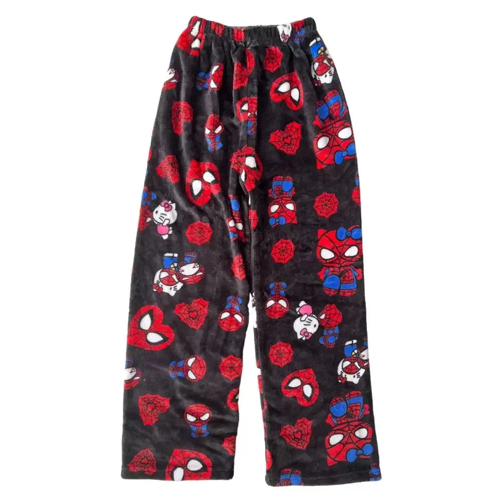 2025 New Y2K Hello Kitty SpiderMan Sleeping Pants Anime Pajama Pants Flannel Soft Casual Pants Cartoon Home Trousers Couple Gift