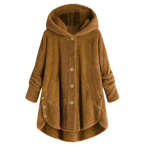 Abrigo de otoño/invierno para mujer, abrigo cálido de lana, chaqueta de felpa con capucha, nuevo abrigo de mujer, chaqueta de color liso