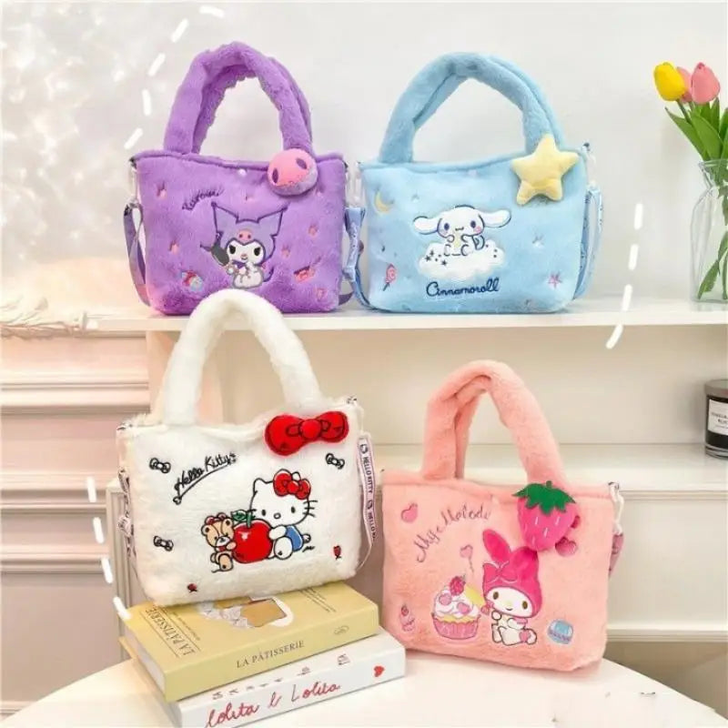 1 bolsa de peluche Sanrio Hello Kitty Kawaii Kuromi My Melody Bolso de mano de anime de dibujos animados Cinnamoroll Bolsa de almacenamiento Bolsas de mano Regalos para mujeres