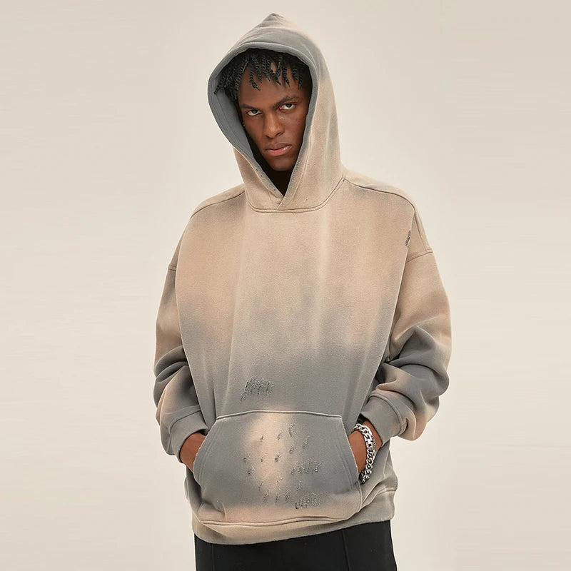 Vintage Hoodie 2025 Spring Washed Hooded Sweatshirt Men Make Old Pullover