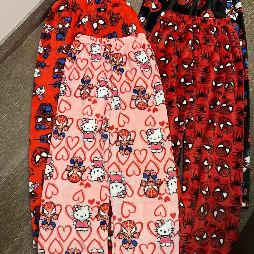 Pantalones de pijama de Hello Kitty y Spider-Man estilo anime, modelo Y2K, suaves y casuales, ideales para estar en casa. Regalo perfecto para parejas.