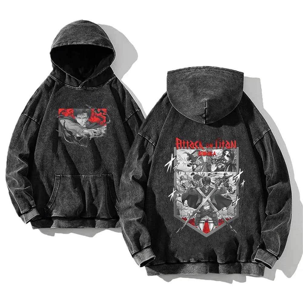 Vintage Washed Hoodies Attack on Titan Cotton Women Men