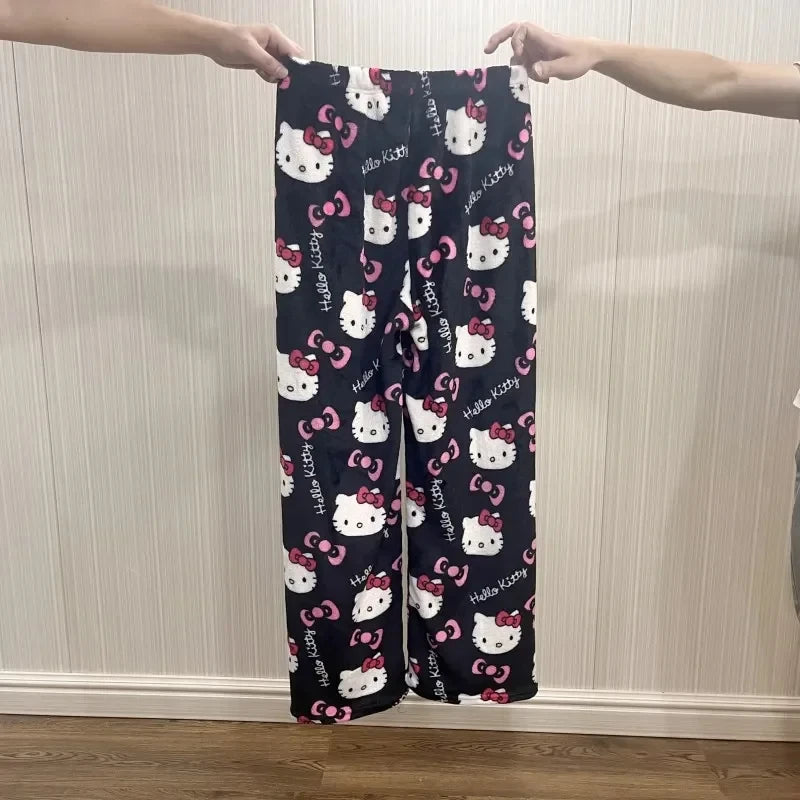 Y2K Hello Kitty Pajamas Pants Anime Women's Pajama Pants Sanrio Cartoon Fashion Home Sleepwear Trousers Leisure Home Clothing