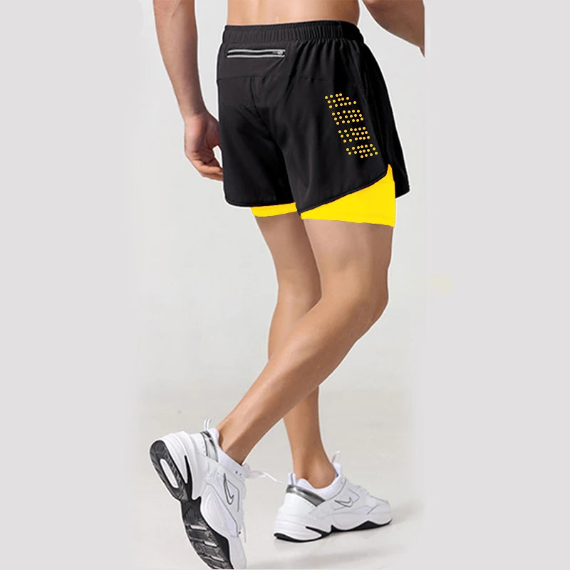 Short de sport 2 en 1 pour homme, idéal pour la course, la gym et le jogging. Séchage rapide. Short d'été parfait pour l'entraînement et le fitness.