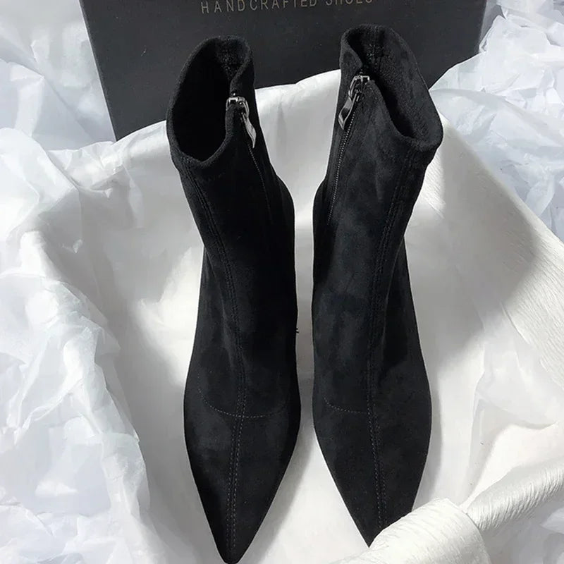 Bottines chaussettes à bout pointu, fermeture éclair latérale, talons fins, chaussures d'automne-hiver pour femmes