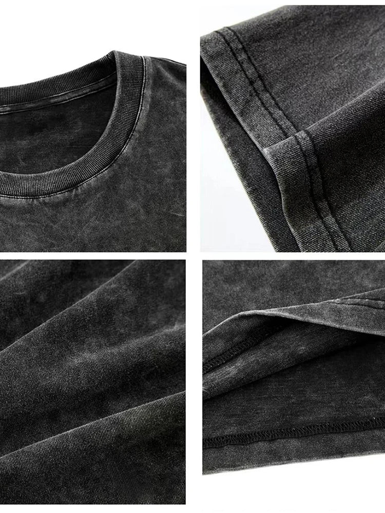 2025 Washed Vintage T-Shirts Street Hip Hop Retro Punk T Shirt women Harajuku Casual Cotton Short Sleeve Acid Wash TShirts top