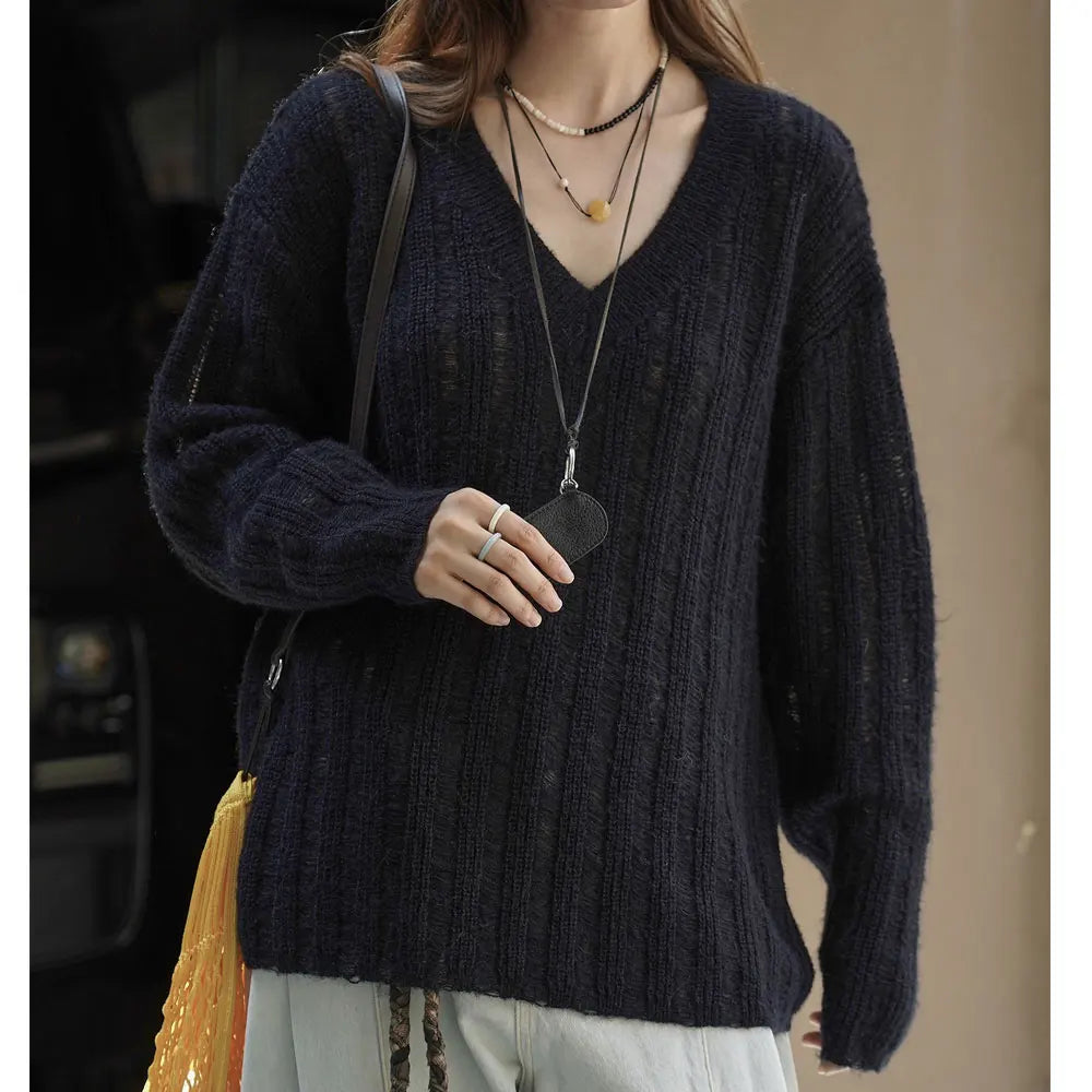 2025 New Women Soft Materail Pullovers V-Neck Autumn Women Sweater Clothes Knitted Pullovers Long Sleeve Sweater Pull Femme