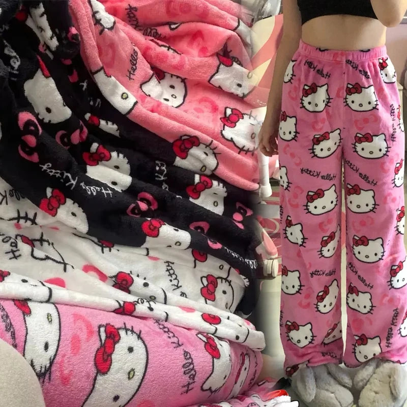 Y2K Hello Kitty Pajamas Pants Anime Women's Pajama Pants Sanrio Cartoon Fashion Home Sleepwear Trousers Leisure Home Clothing
