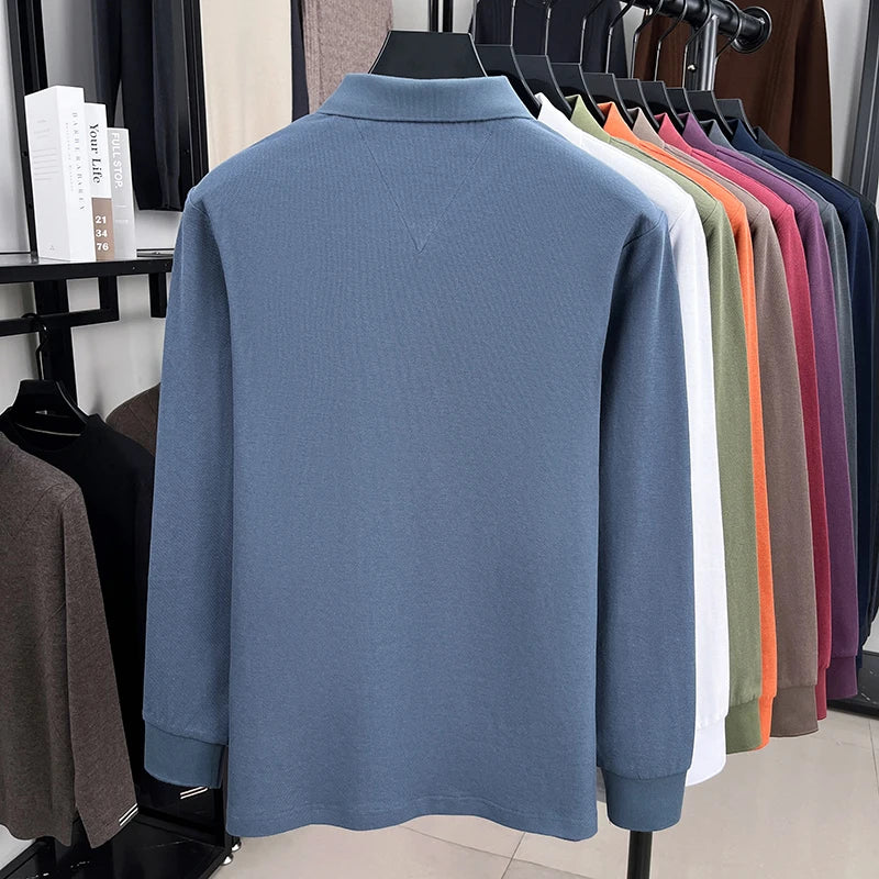 100% pure cotton men's fashion sports brand embroidered pony long sleeved POLO shirt