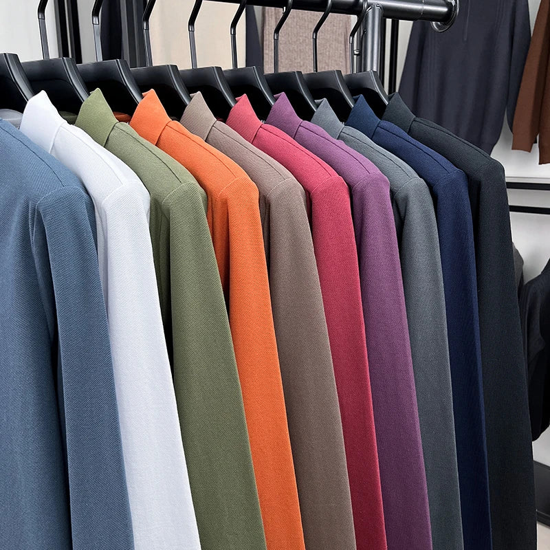 100% pure cotton men's fashion sports brand embroidered pony long sleeved POLO shirt