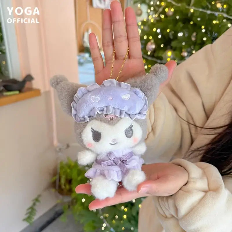 10Cm Cartoon Animation Hello Kitty Cinnamoroll Kuromi My Melody Eye Mask Plush Doll Keychain Kawaii Couple Backpack Pendant Gift