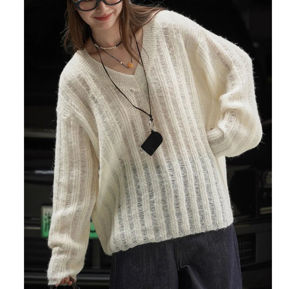 2025 New Women Soft Materail Pullovers V-Neck Autumn Women Sweater Clothes Knitted Pullovers Long Sleeve Sweater Pull Femme