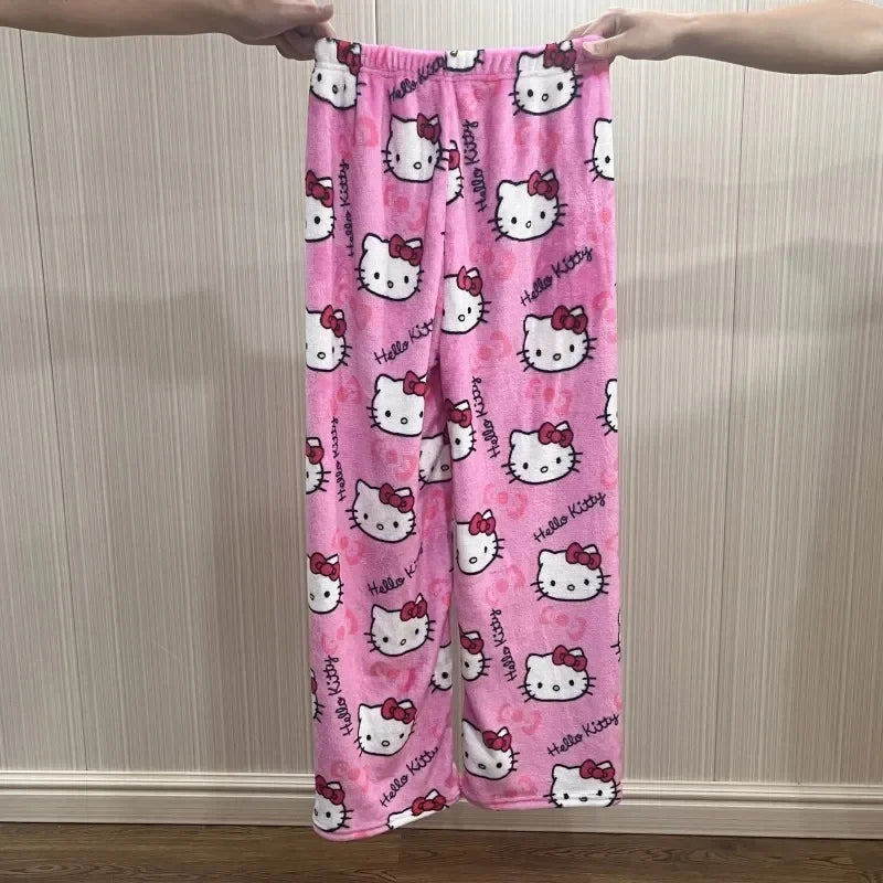Y2K Hello Kitty Pajamas Pants Anime Women's Pajama Pants Sanrio Cartoon Fashion Home Sleepwear Trousers Leisure Home Clothing