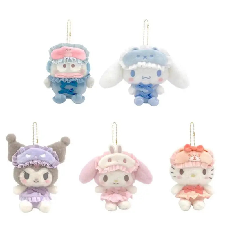 10Cm Cartoon Animation Hello Kitty Cinnamoroll Kuromi My Melody Eye Mask Plush Doll Keychain Kawaii Couple Backpack Pendant Gift