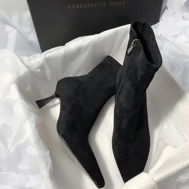 Bottines chaussettes à bout pointu, fermeture éclair latérale, talons fins, chaussures d'automne-hiver pour femmes