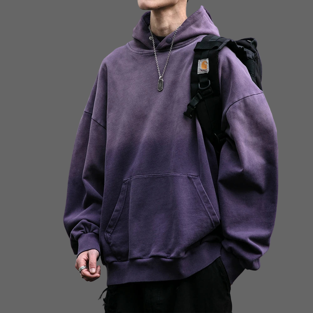Mens Heavyweight Cotton Hoodie Oversized Streetwear Spring Autumn Garment Dyed Washed Ombre Pullover High Quality Sweatshirt