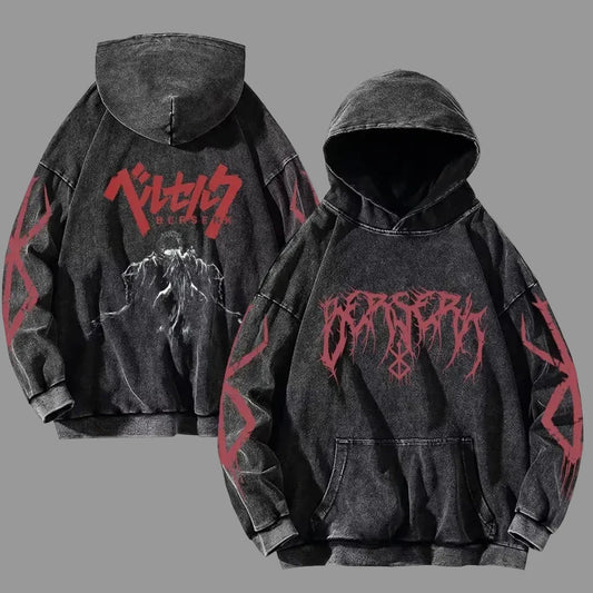 Vintage Anime Washed Hoodies Cotton Men & Women