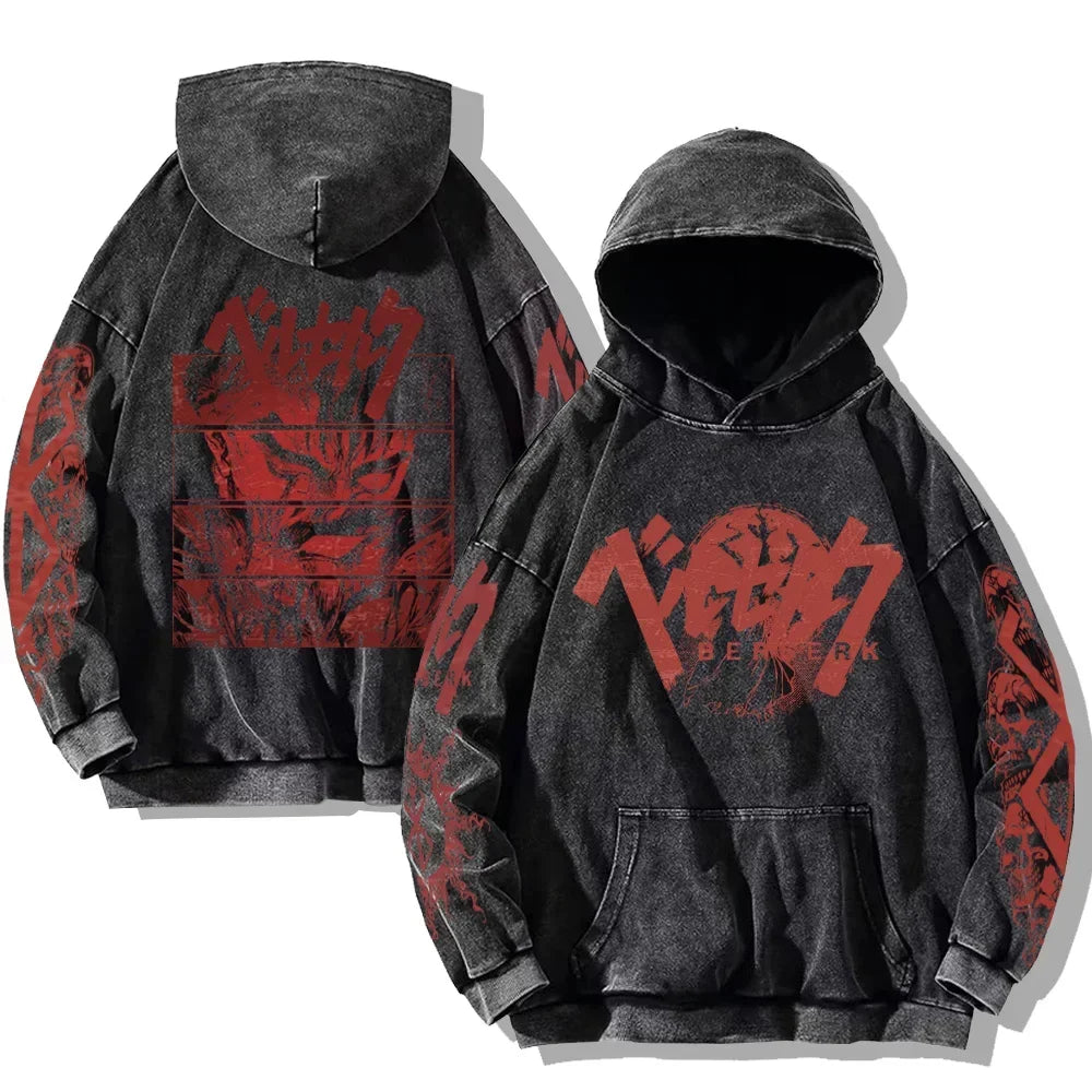 Vintage Anime Washed Hoodies Cotton Men & Women