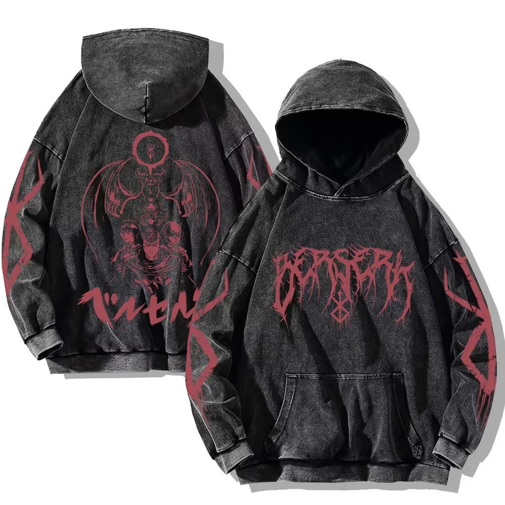 Vintage Anime Washed Hoodies Cotton Men & Women