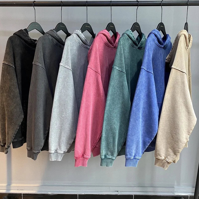 Vintage Washed Hoodies Men Women Cotton Retro Long Sleeve Harajuku Hip Hop Sweatshirts Fashion Loose Pullover Y2k Streetwear