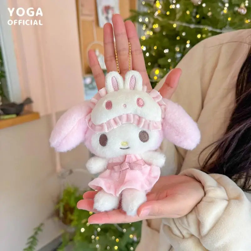 10Cm Cartoon Animation Hello Kitty Cinnamoroll Kuromi My Melody Eye Mask Plush Doll Keychain Kawaii Couple Backpack Pendant Gift