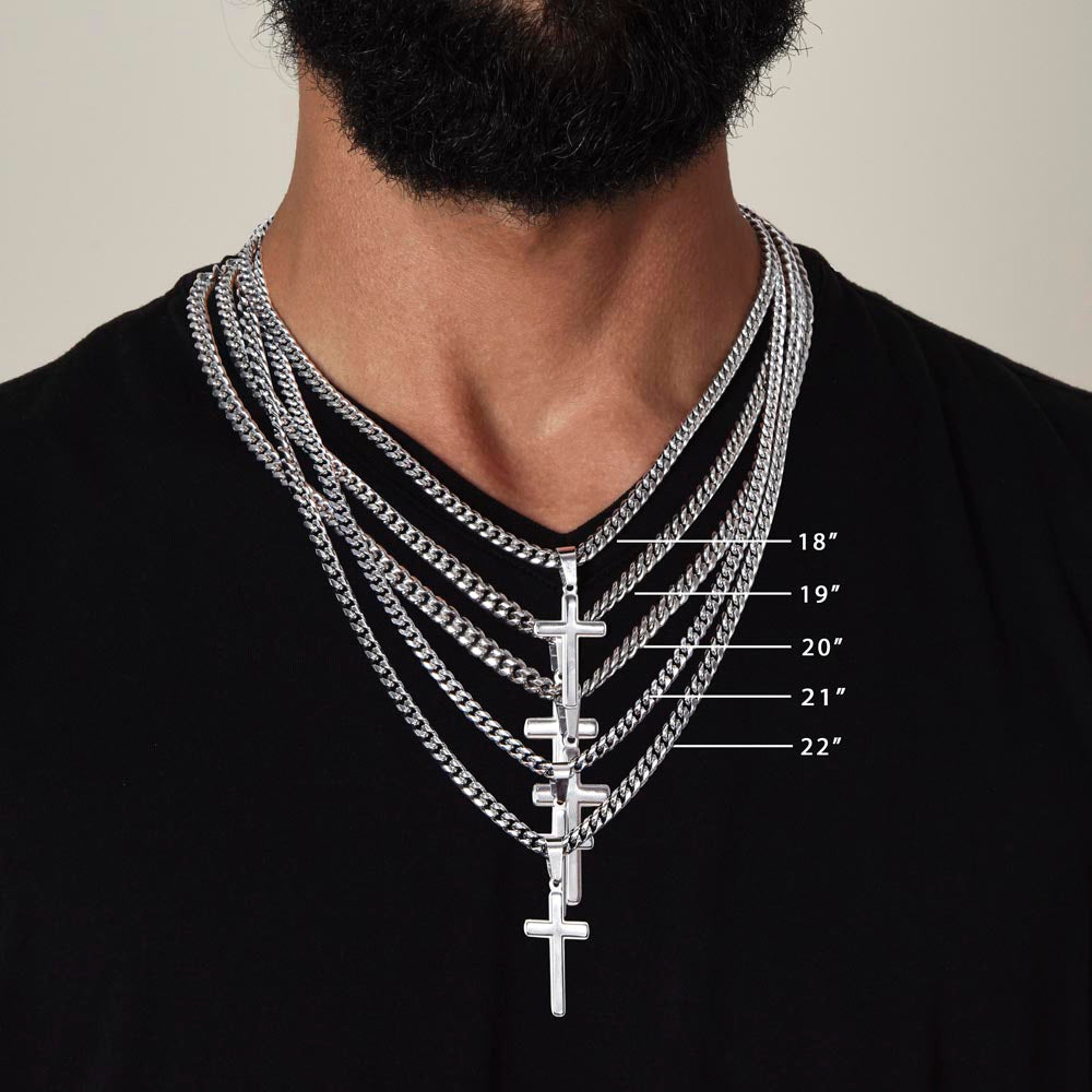 Luxury Artisan Cross Pendant  Stainless Steel Cuban Link Chain 18K Gold Finish Available.