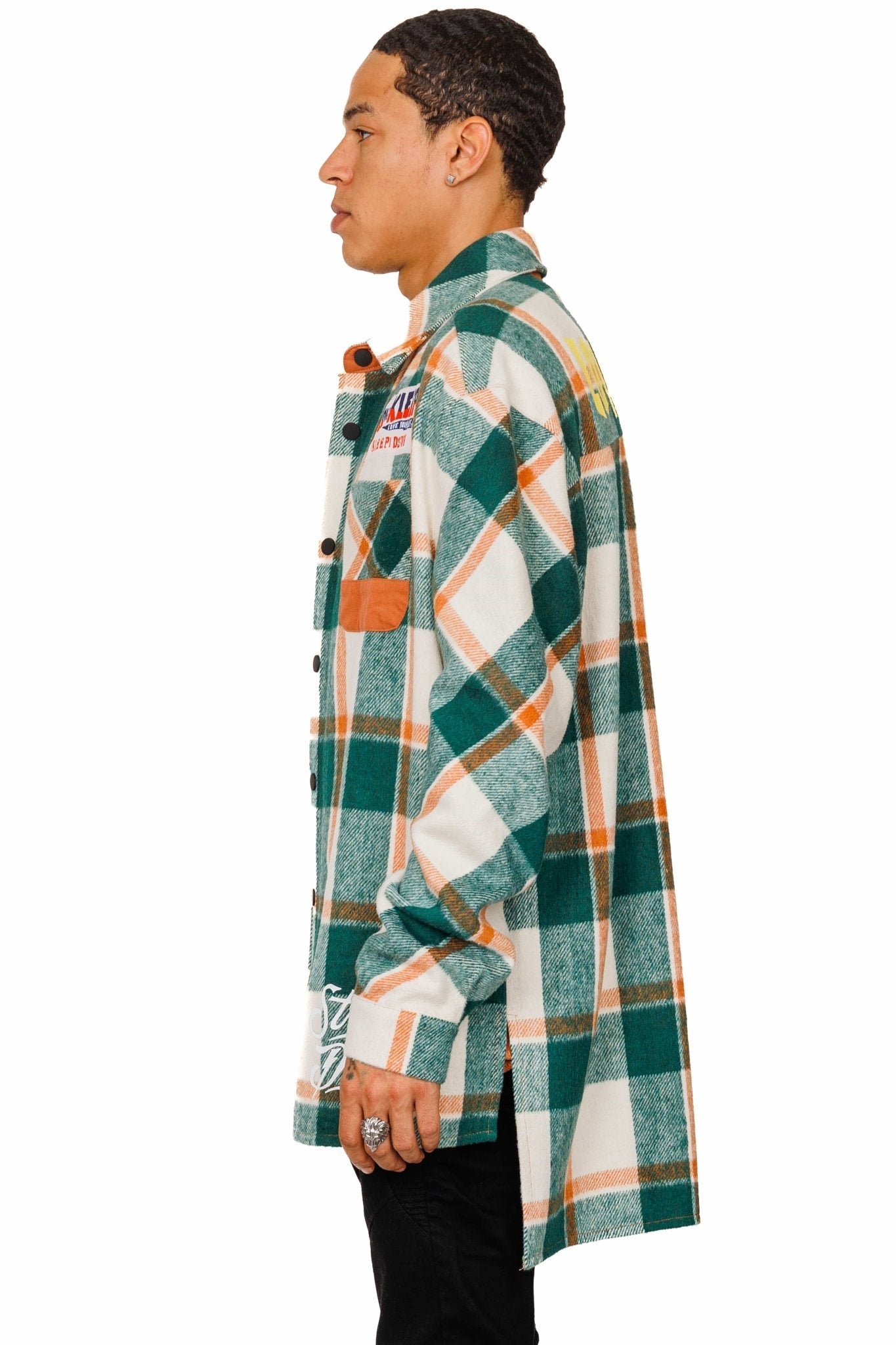 ZAFFRE Men's premium heavy flannel elongated oversize shirt