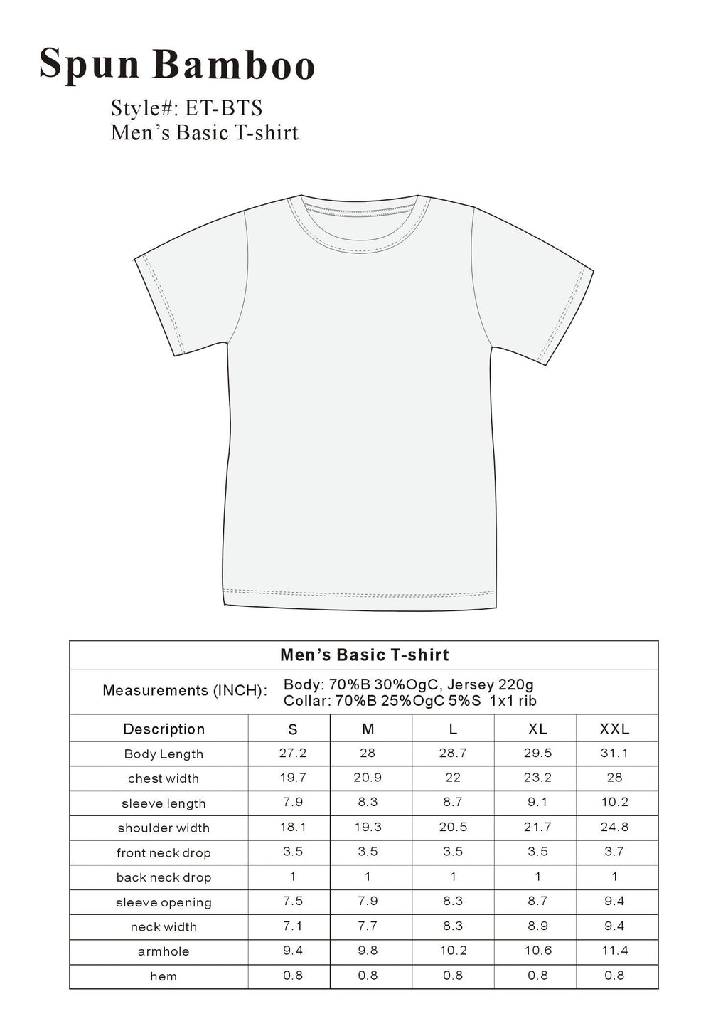 T-shirt à manches courtes en bambou pour homme en liquidation - Coupe classique